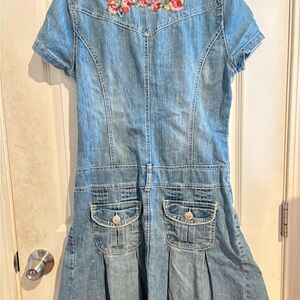 Chic Denim Dress with Floral Embroidery